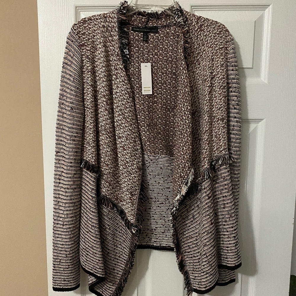 White House Black Market Marled Knit Draped Cardigan in Black & Cream